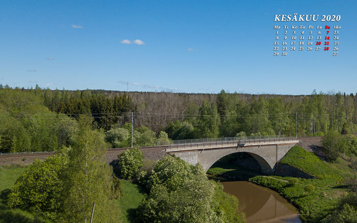 Kesäkuu 2020 kalenterikuva Auran rautatiesilta